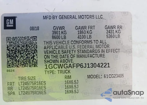 2018 Chevrolet Express 2500 Work Van из США, поврежденный, VIN 1GCWGAFP6J1304221